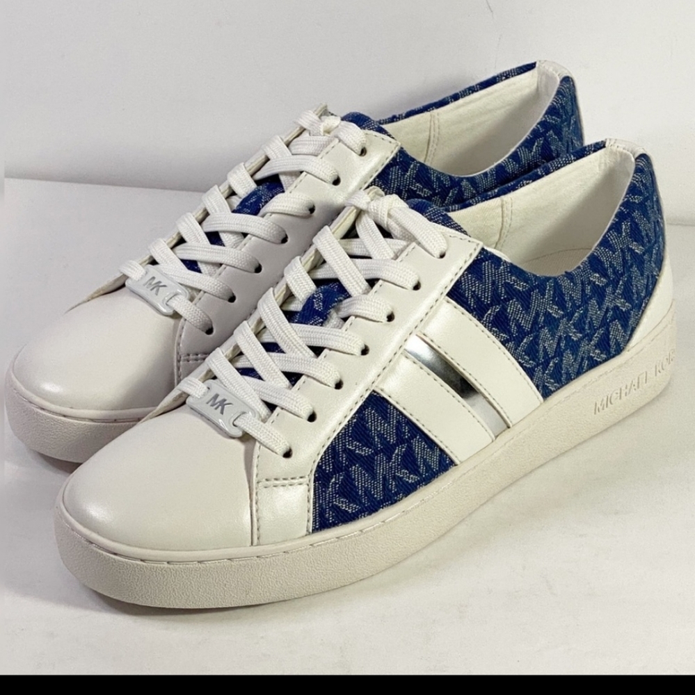 NIB Michael Kors Logo Denim Jacquard Sneakers